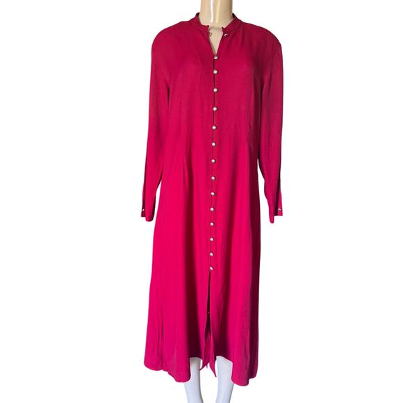 Vintage 80s Coldwater Creek Button Front Maxi Dress Red Long Sleeve USA made 14 - Picture 1 of 10